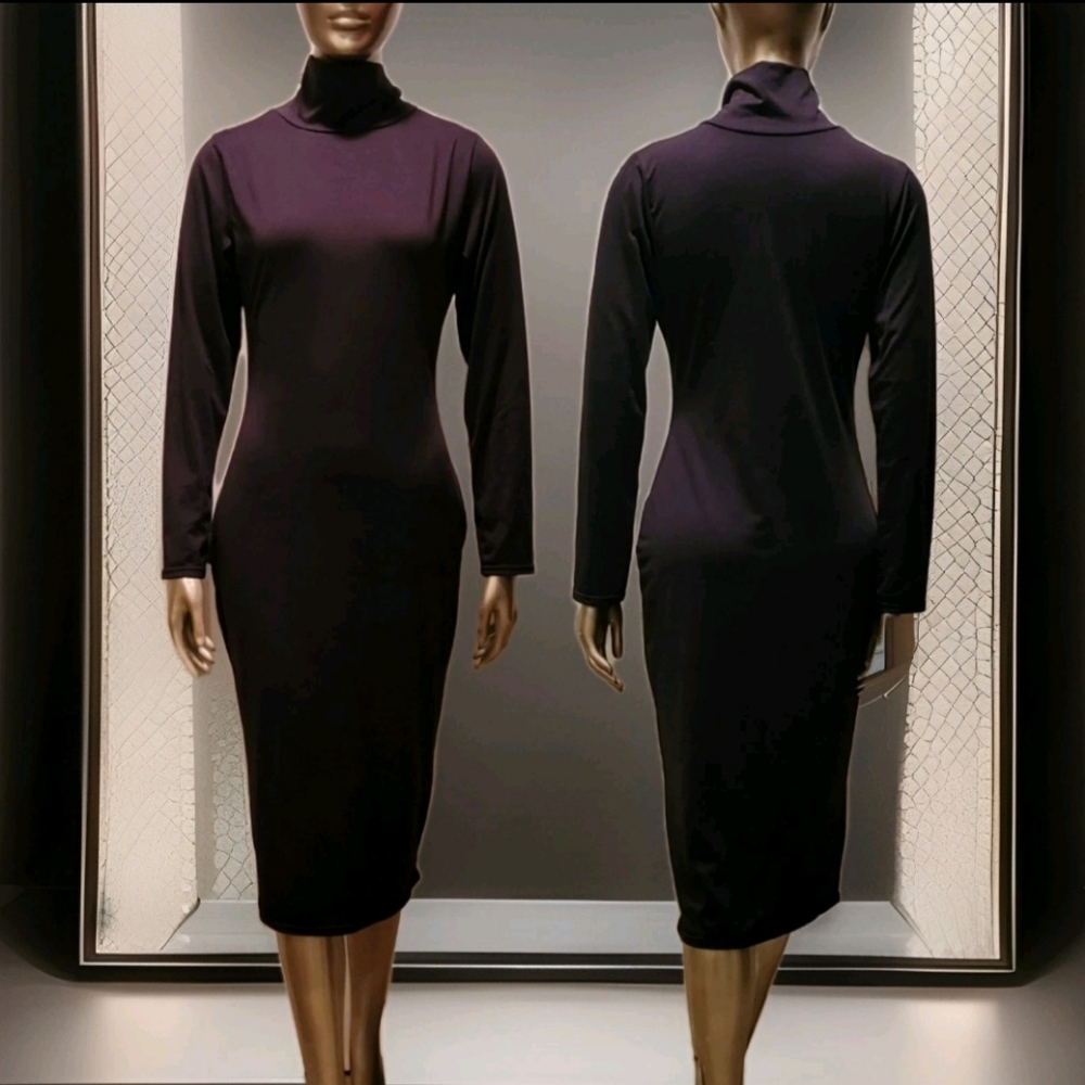 NWOT Essential Black High Neck Snatched Bodycon Midi Dress Sz M